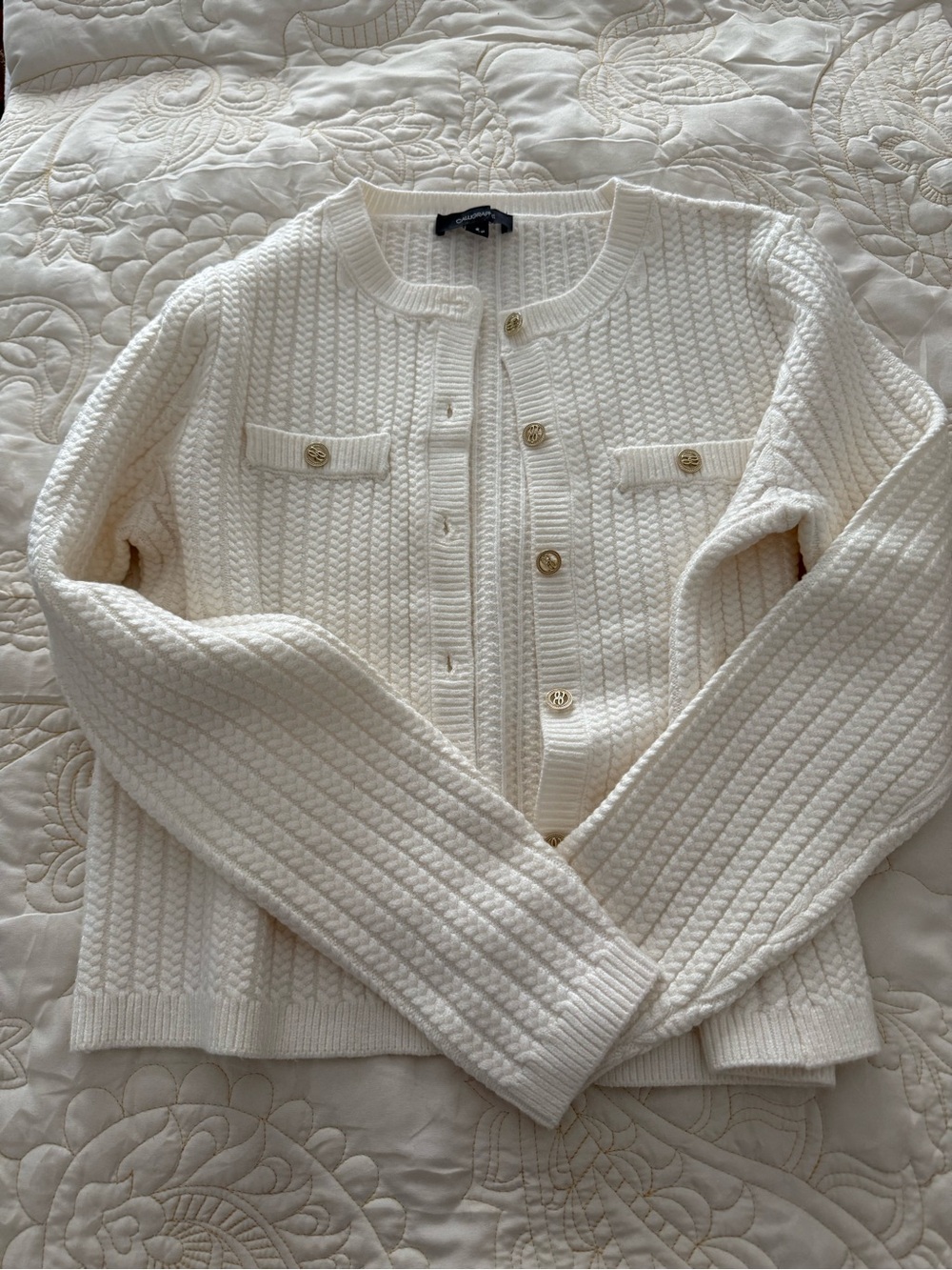 CalligrapheClassic Cream Knit Button-Front Women's Sweater